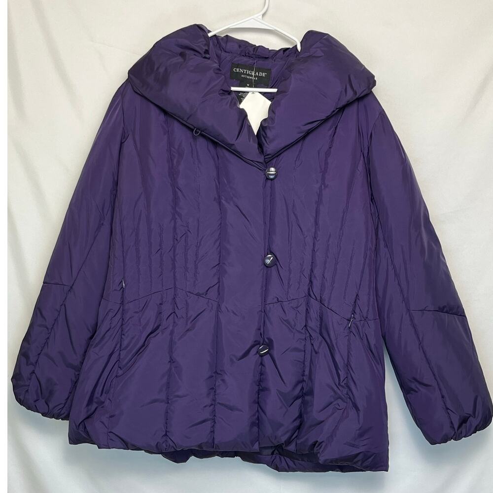 Centigrade Winter Coat Women 1X Purple Long Sleeve Zip Button Front Jacket NWT